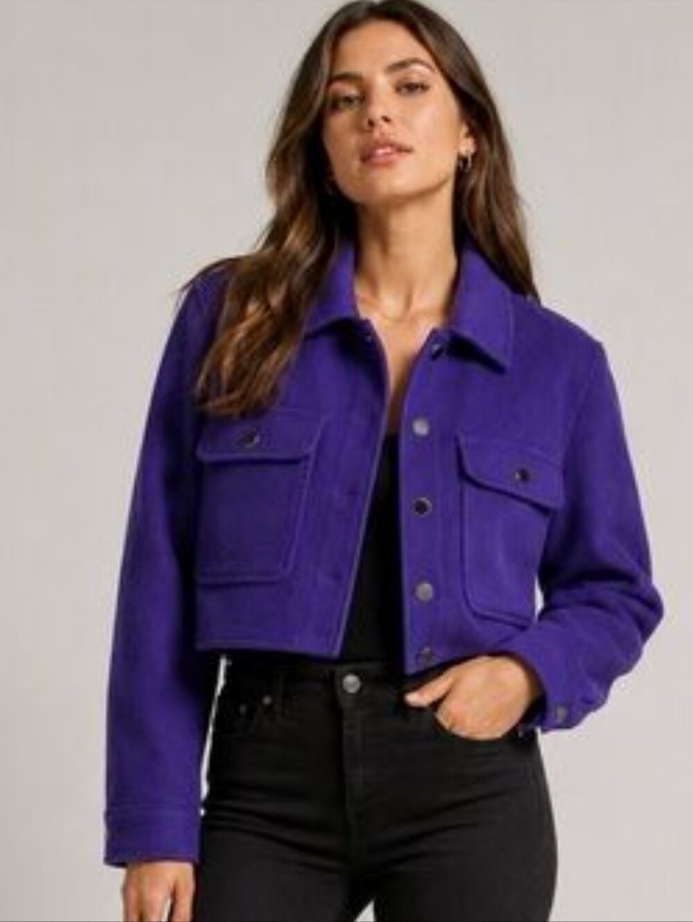 NWOT House of Harlow 1960 Cropped Wool Blend Jacket Purple XS